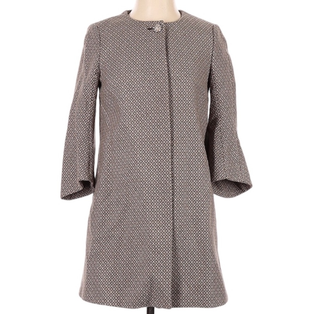 United Colors Of Benetton Tweed Coat 3/4 Sleeve Jewel Snap Closure Approx Size 8